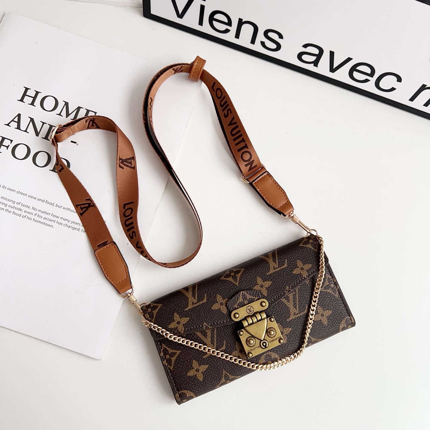LV & Gucci Monogram Flip Phone Wallet Mini Crossbody Shoulder Bag With Card Slots