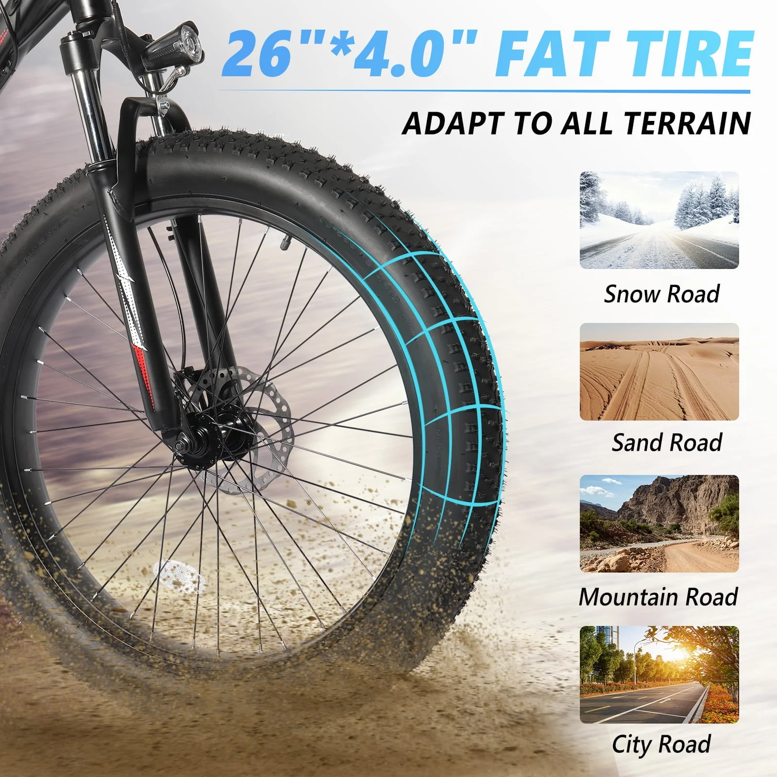 PEXMOR 26in Fat Tire Electric Mountain Bike, 500W, 48V 13Ah