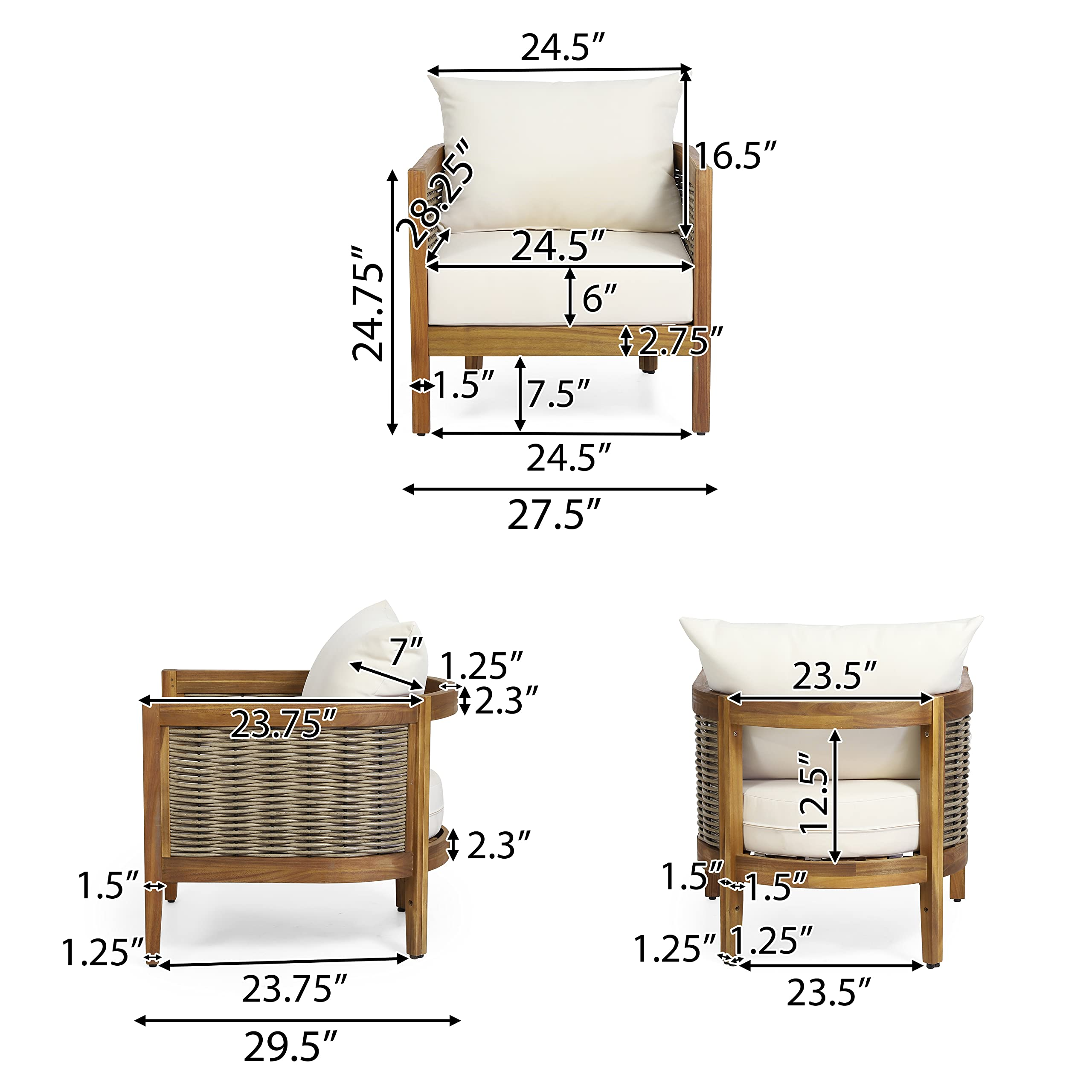 Burchett 4 Pcs Chat Set - Acacia Wood and Wicker