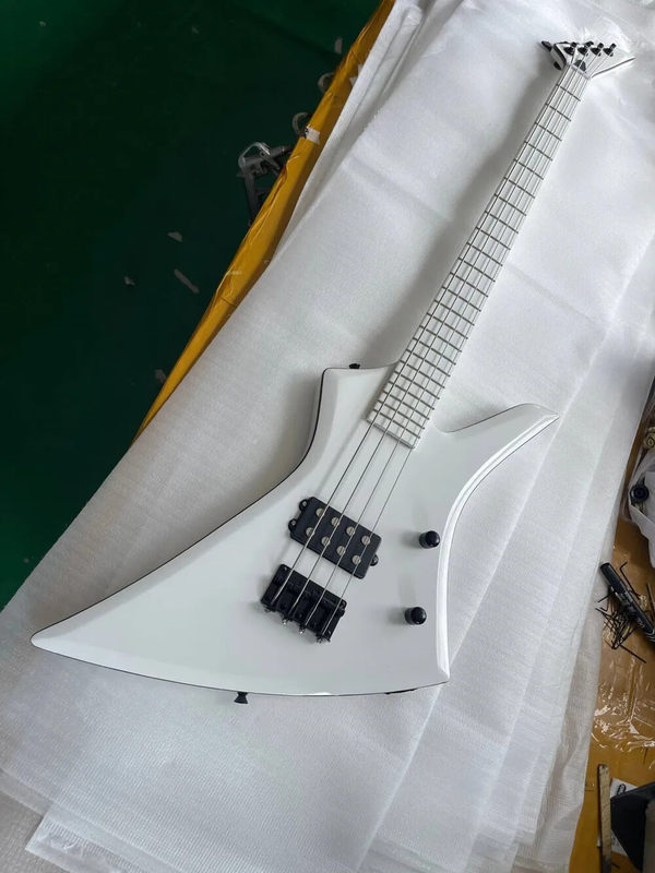 New 4 Strings White Body Electric Bass Guitar with Maple Neck,Black Hardware