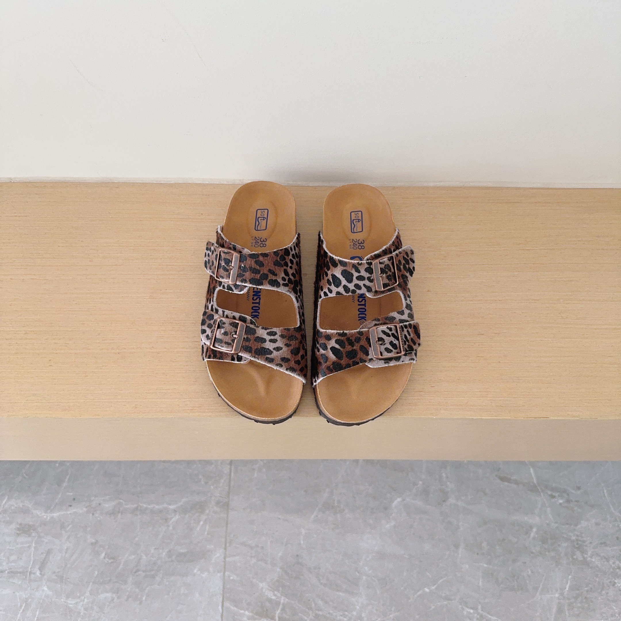 Leopard Print Birken-Style Two-Strap Sandals