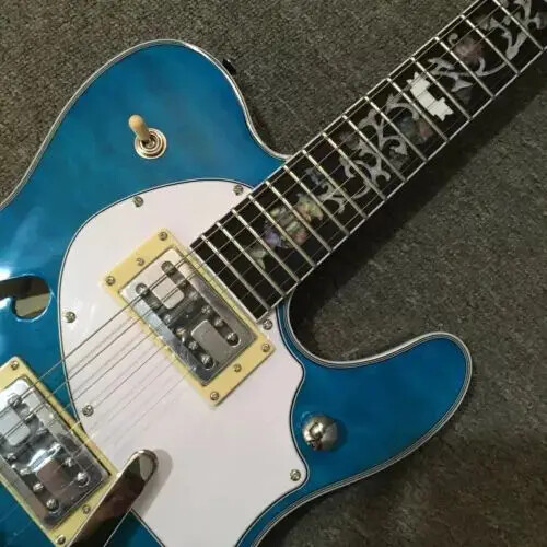 F Hole TL Guitar Flower Inlay Semi Hollow Body Quilted Maple Neck 6 strings Top