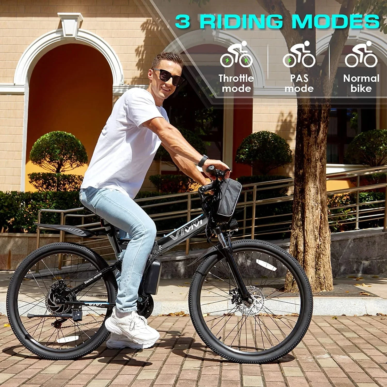 Vivi 26in Folding Electric Mountain Bike, 500W, Full Suspension