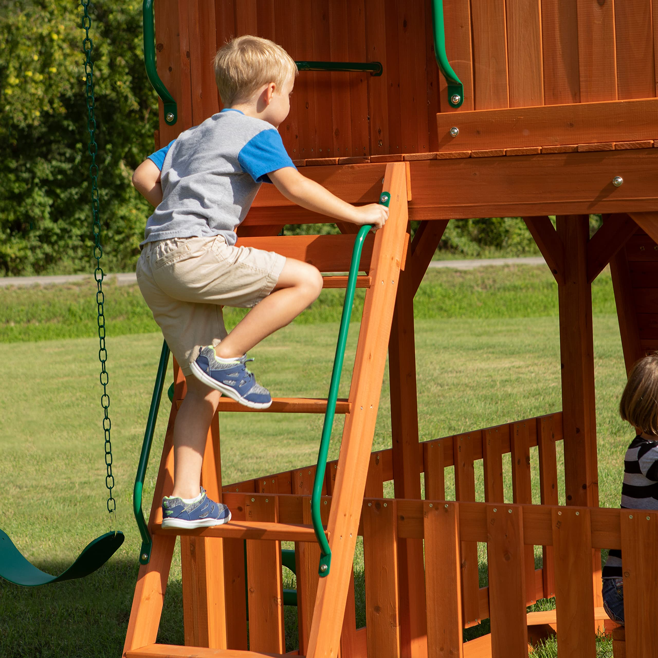 Skyfort II Playground Cedar Wood Swing Set with Playhouse Fort