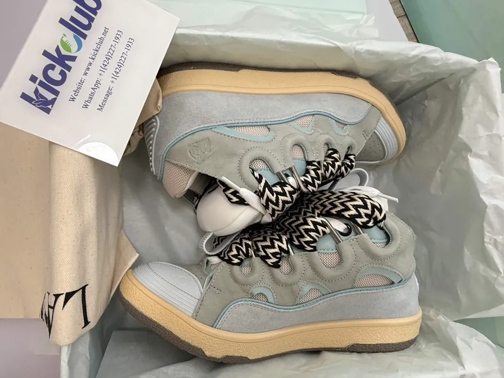 Lanvin Leather Curb Sneaker Pale Blue