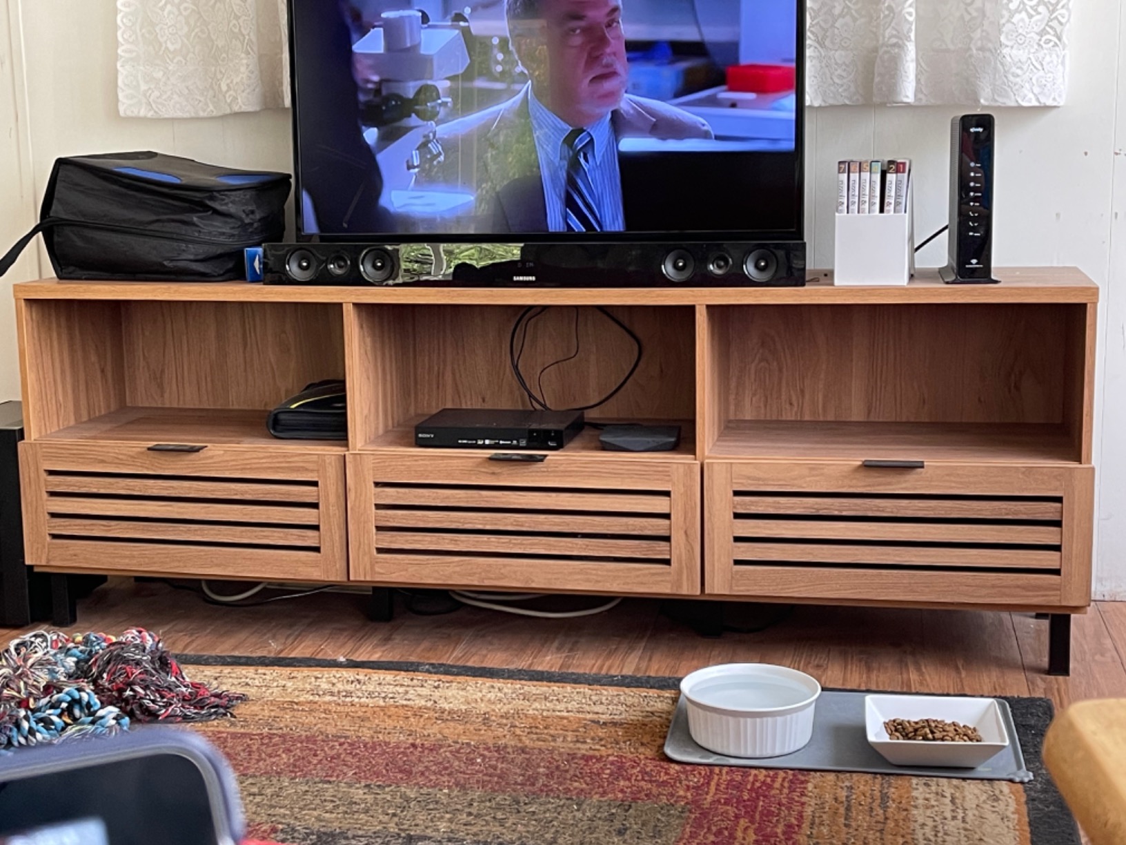 Modern Slatted Wood TV Stand for TV's up to 80