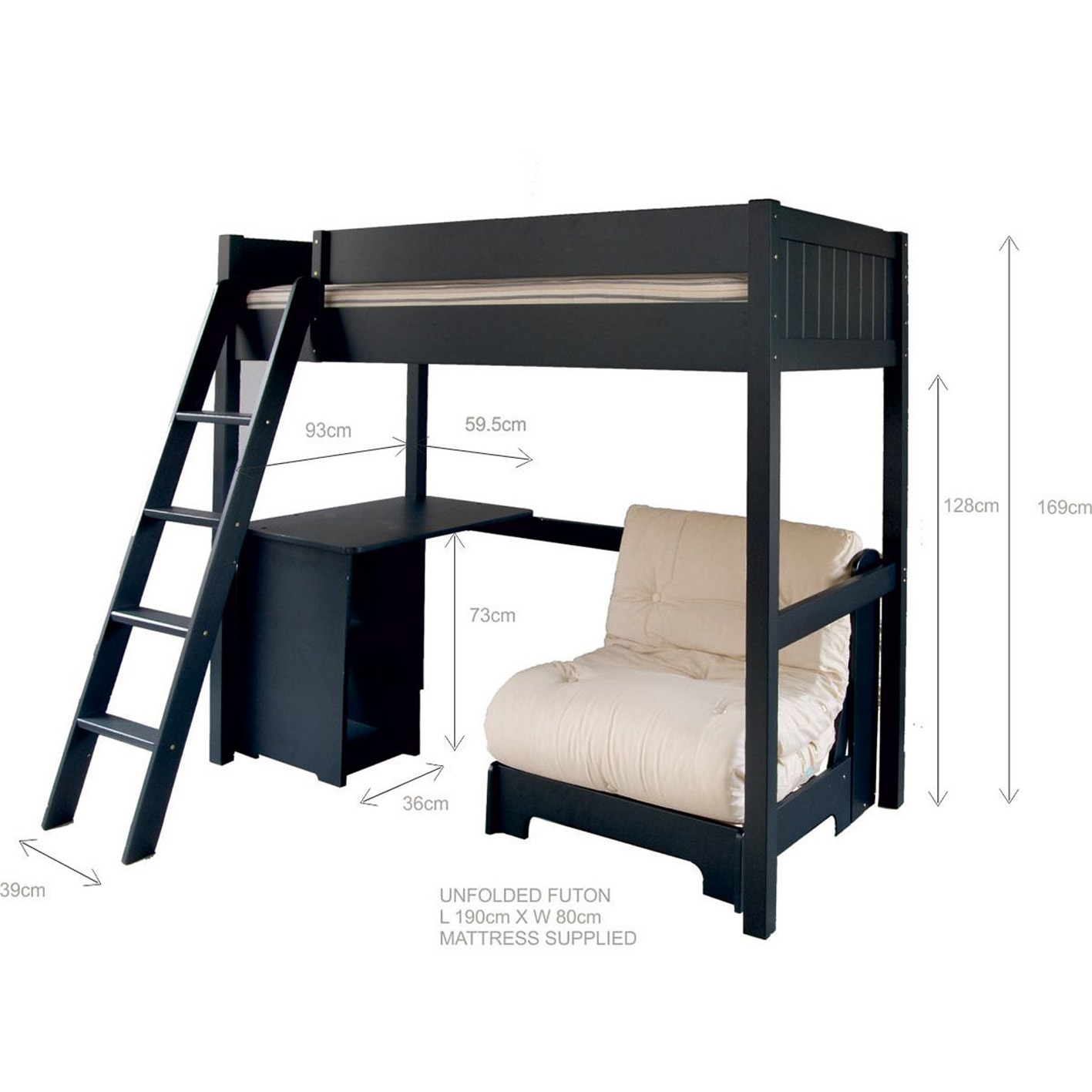 FARGO HIGH SLEEPER LOFT BED WITH FUTON AND STORAGE DESK