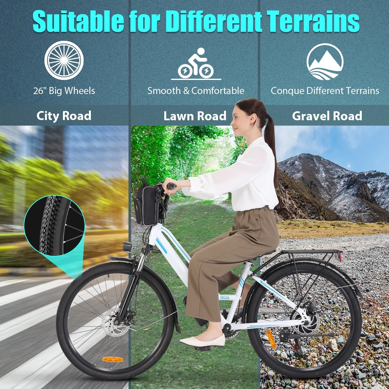 Elifine 26in Electric Commuter Bike, 500W, 48V 7.8Ah, 7-Speed