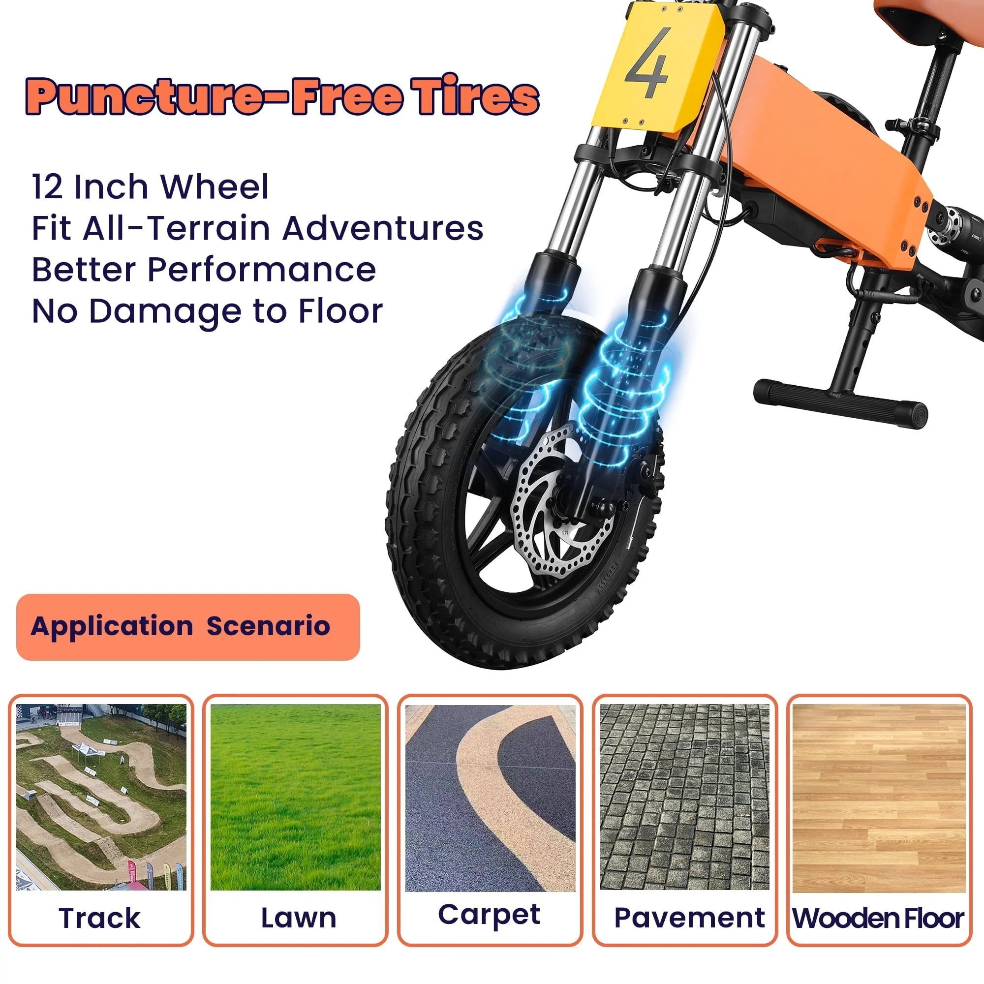 12in Kids Electric Balance Bike, 200W, 24V, Orange