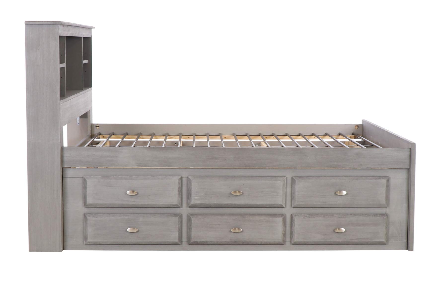 Charcoal Full Bookcase Bed with 12 Drawers