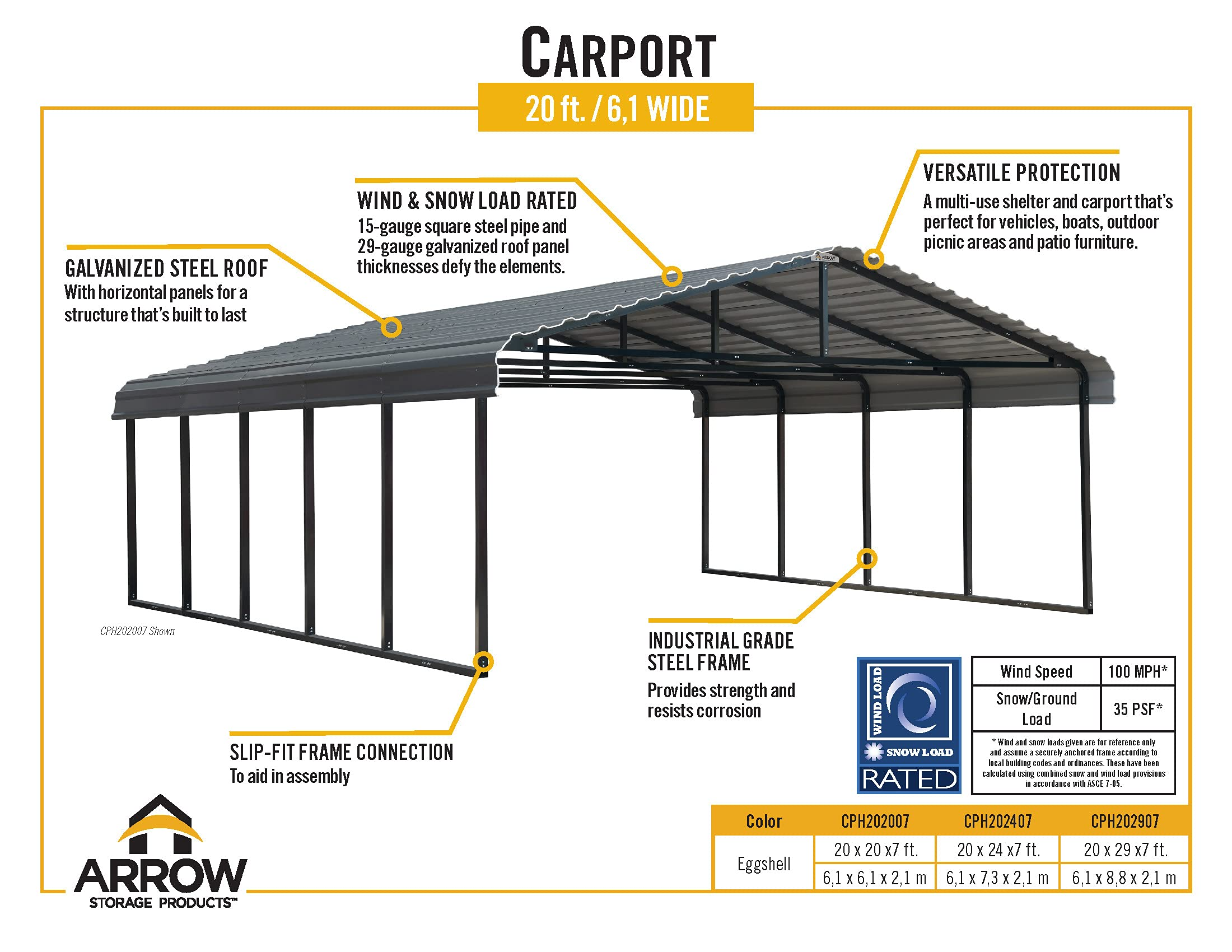 20' x 20' 29-Gauge Metal Carport with Steel Roof Panels
