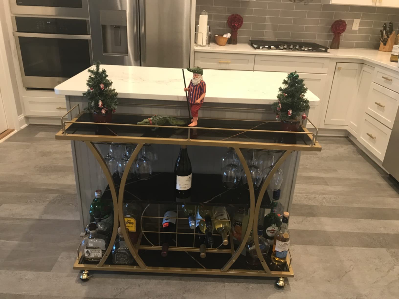 Bar Serving Cart with Glass Holder and Wine Rack