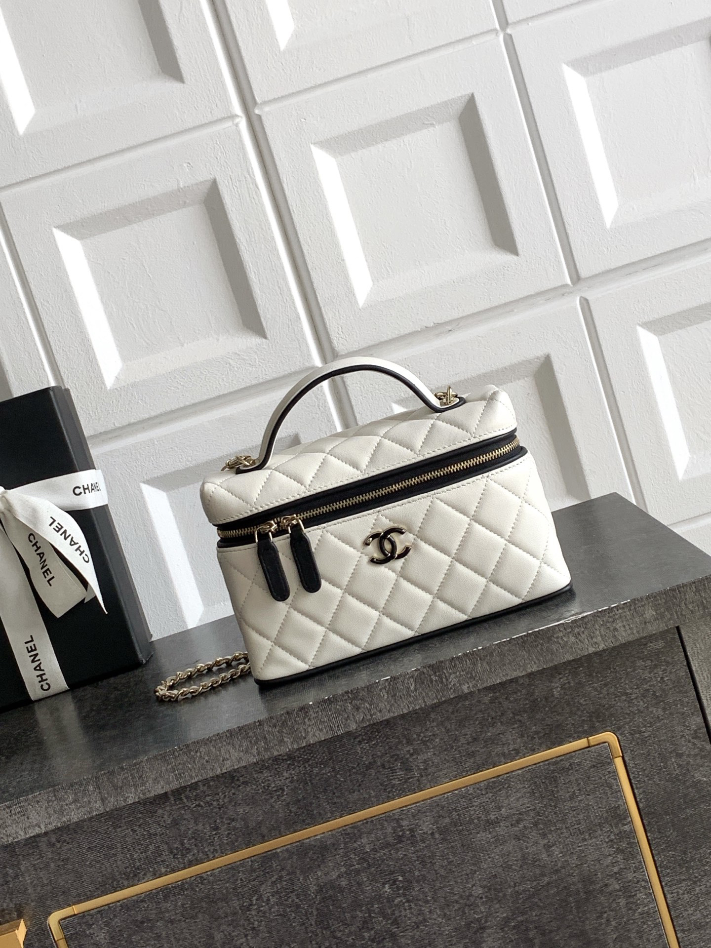Chanel Quilted Lambskin Vanity Case Top Handle Crossbody Bag