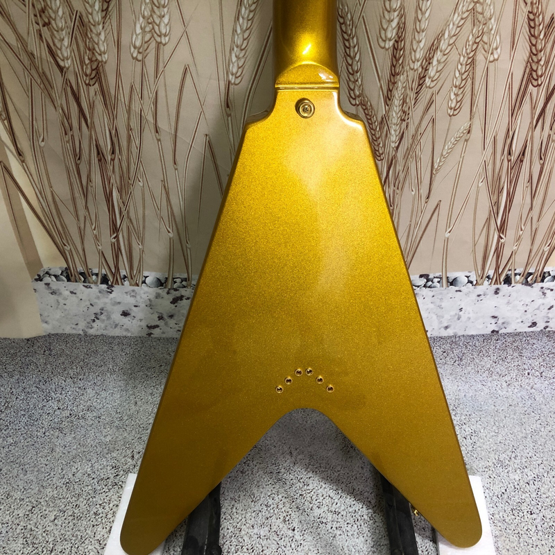 Badaxx Flying V Electric Guitar Gold Top Gold Warehard Solid Mahogany 22 Frets