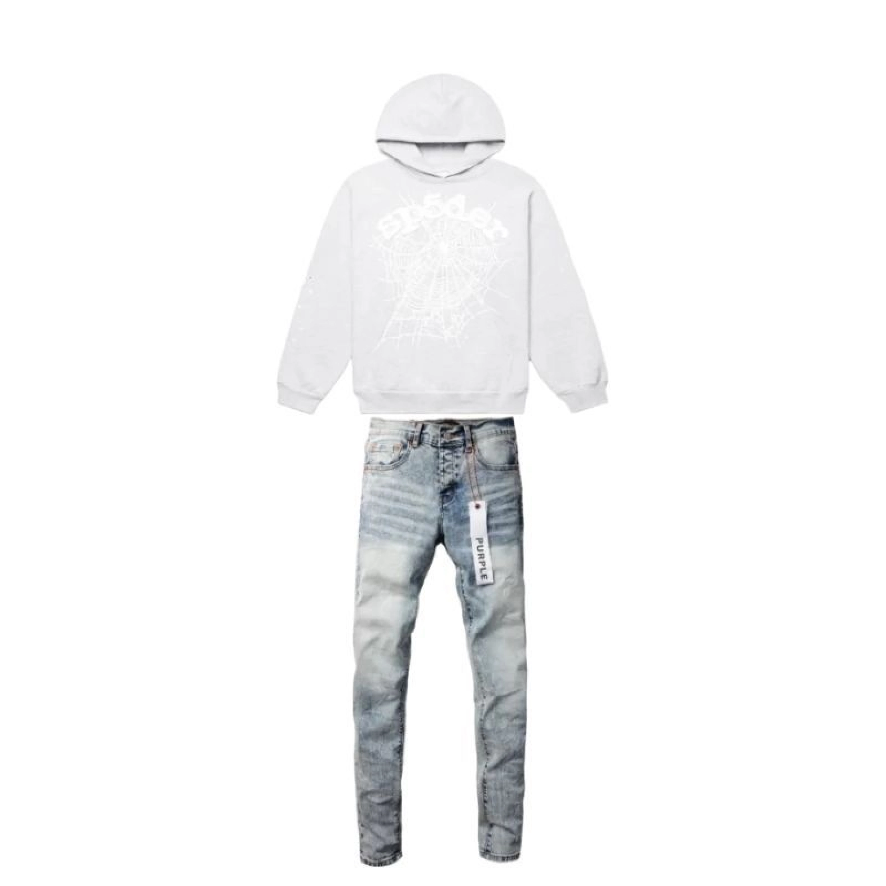 Sp5der OG Web Hoodie Heather Grey + Purple Brand Fashion Men Jeans
