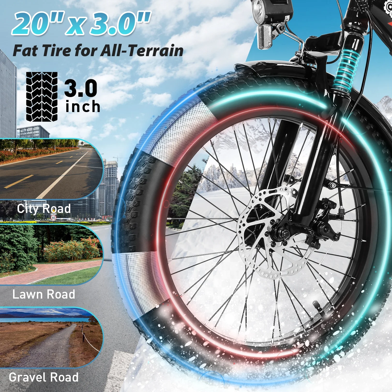Gocio 20in Folding Electric Commuter Bike, 500W Peak, 48V 10.4Ah