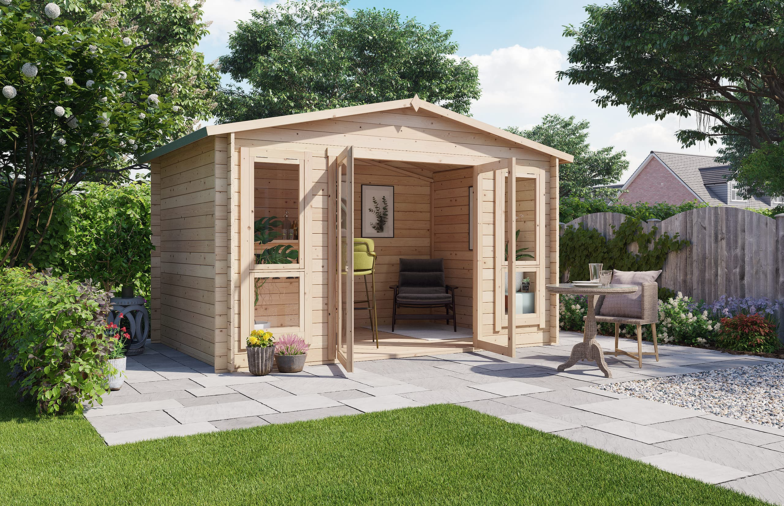 Log Cabin Summerhouse Garden Bar Room Apex Wooden Summer