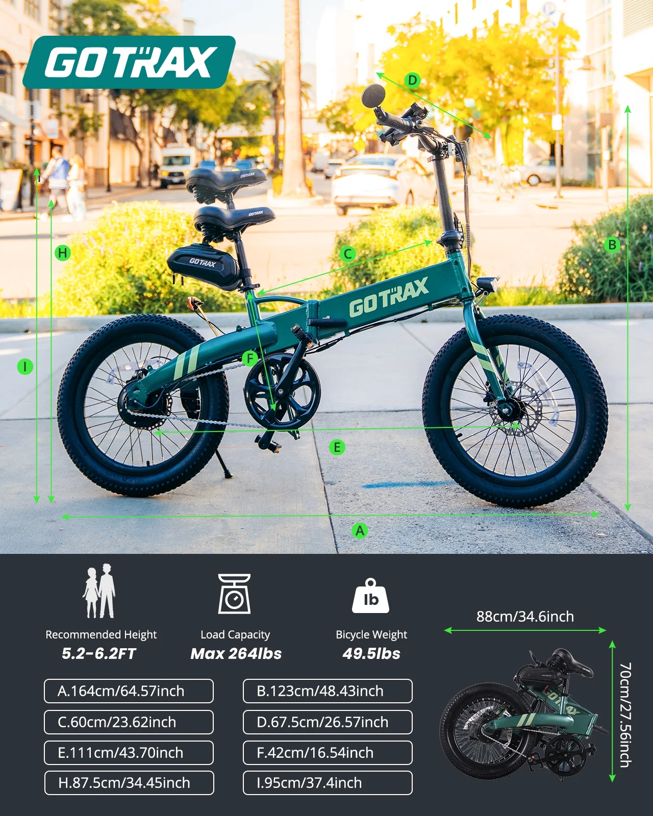 GOTRAX F1V2 20in Folding Electric Bike, 48V 10.4Ah, Black