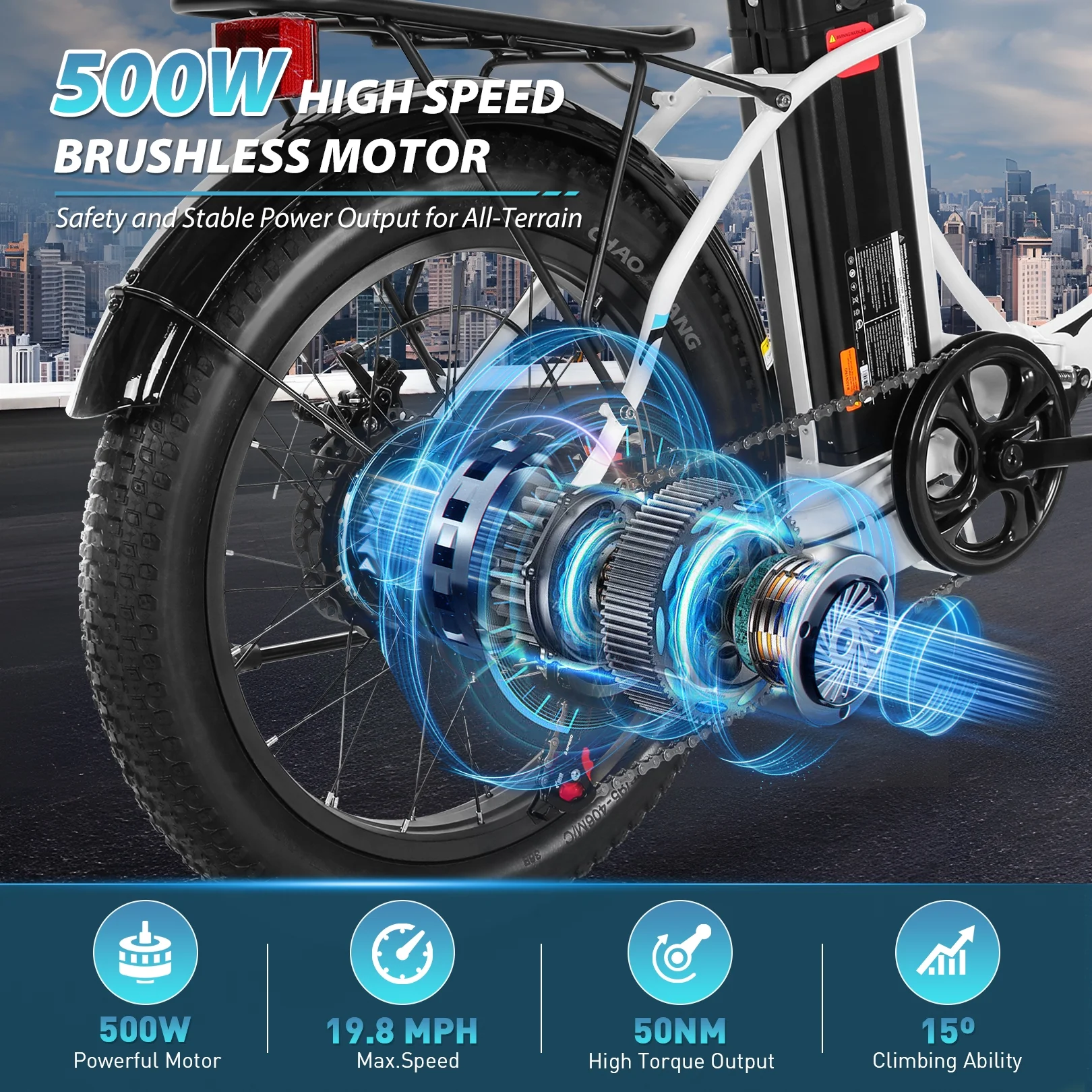 Gocio 20in Folding Electric Commuter Bike, 500W Peak, 48V 10.4Ah