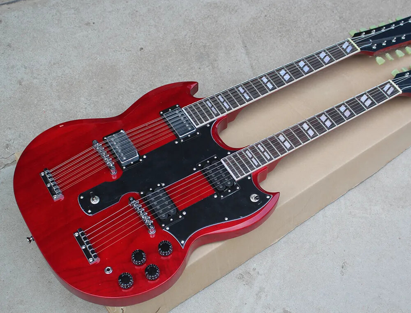 Factory Wine Red Double Neck Electric Guitar With 6+12 Strings Guitar