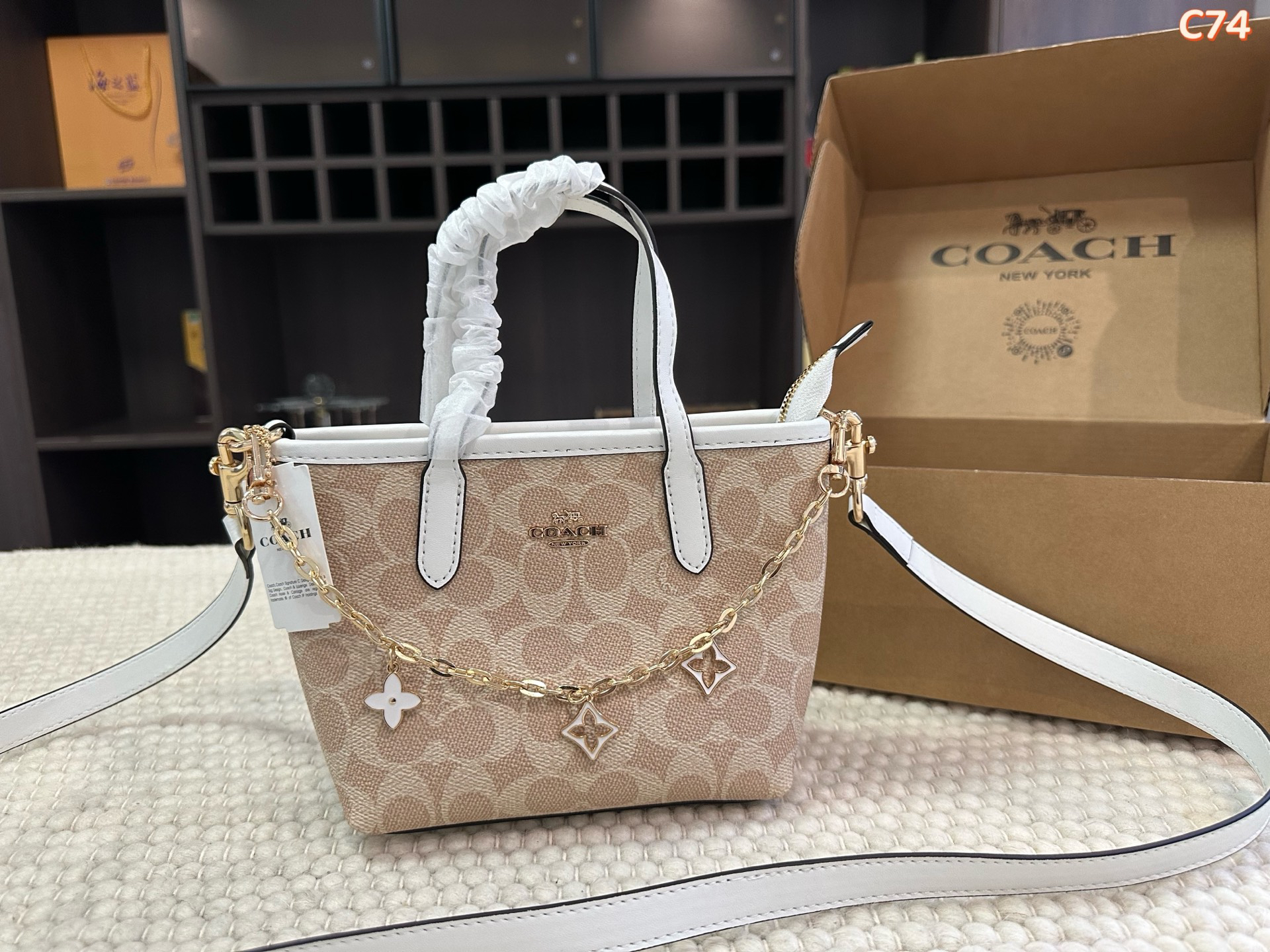 Coach Mini Tote Crossbody Bag with Chain Charms