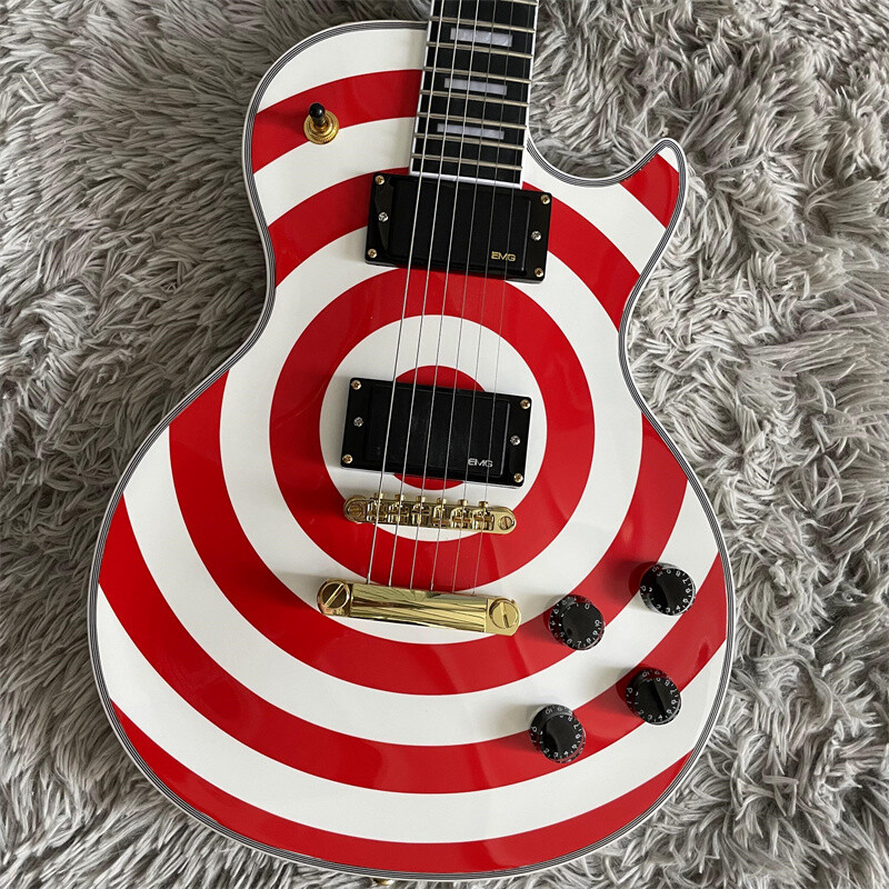 Red &amp; White Zakk Bullseye Electric Guitar Solid Mahogany Body Gold Hardware