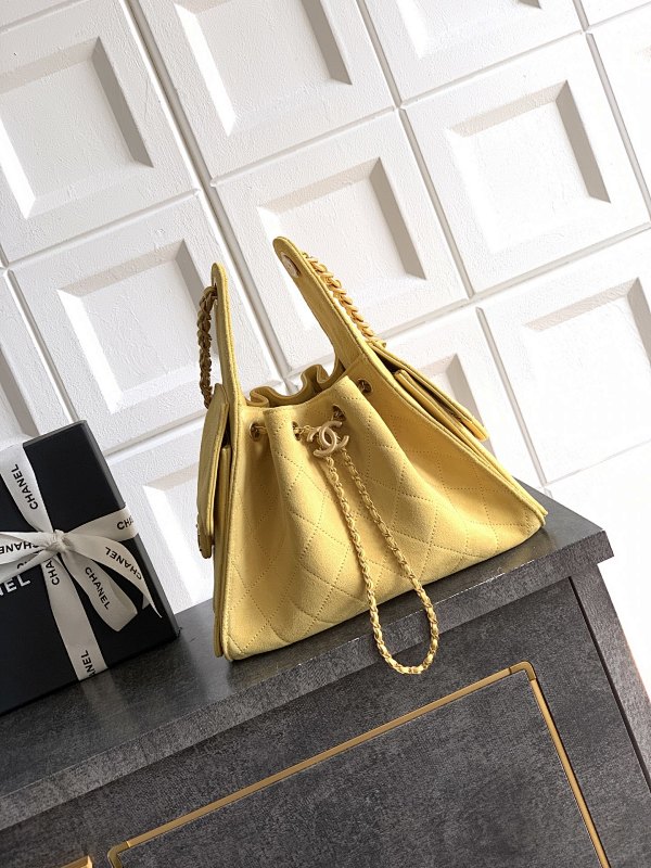 Chanel Small Yellow Suede Bucket Bag