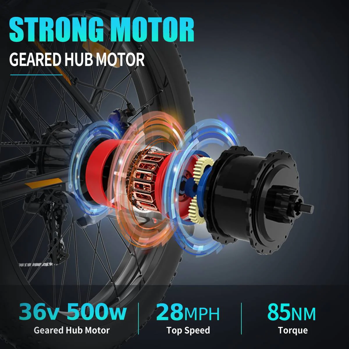 Aostirmotor 26in Fat Tire Electric Mountain Bike, 500W, 36V 13Ah