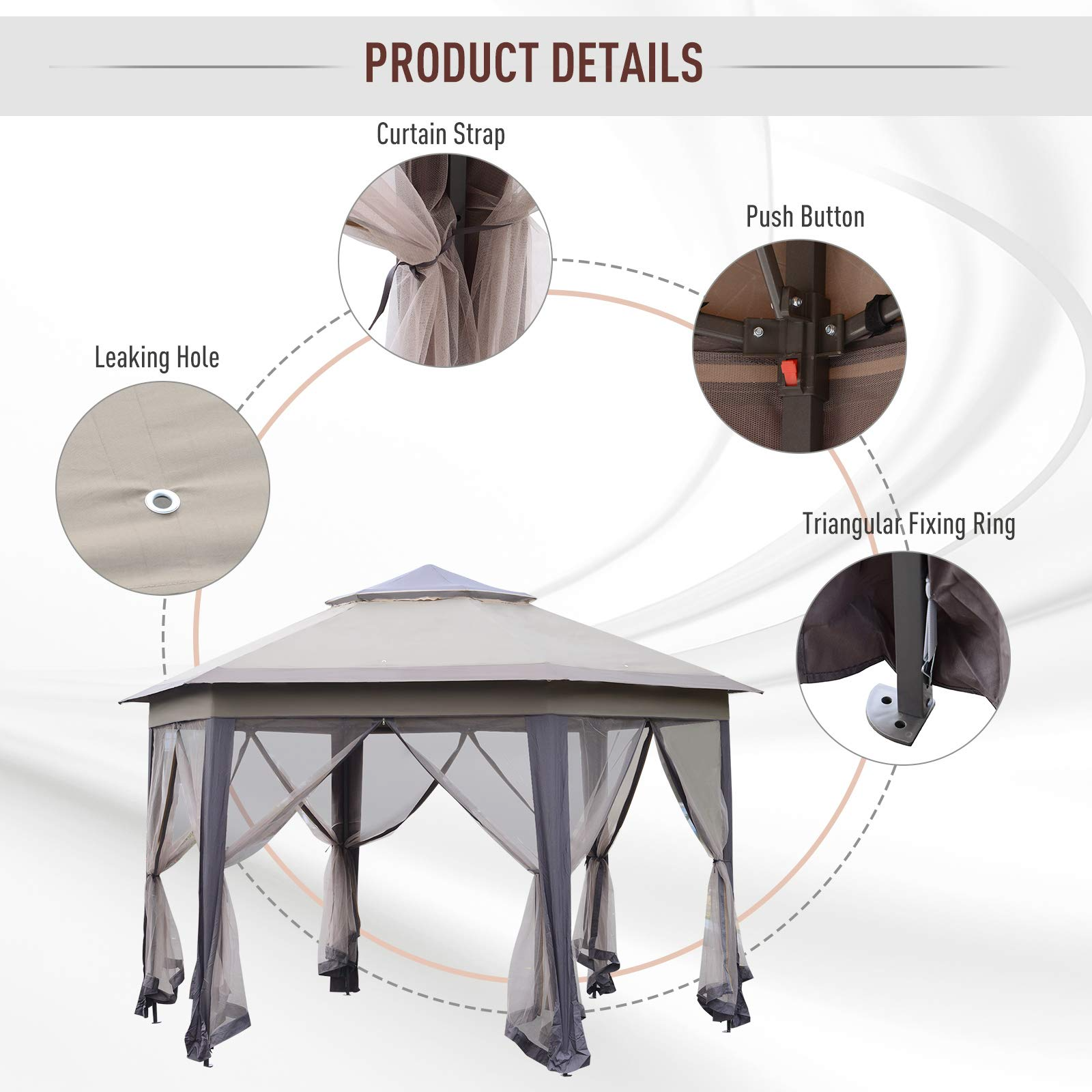 13' x 13' Pop-Up Double Roof Six-Sided Pavilion with Sheltering