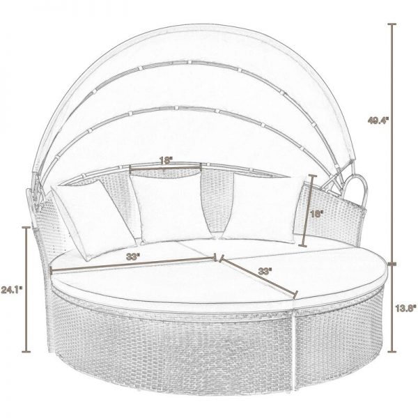 66” Wide Wicker Patio Daybed with Cushions