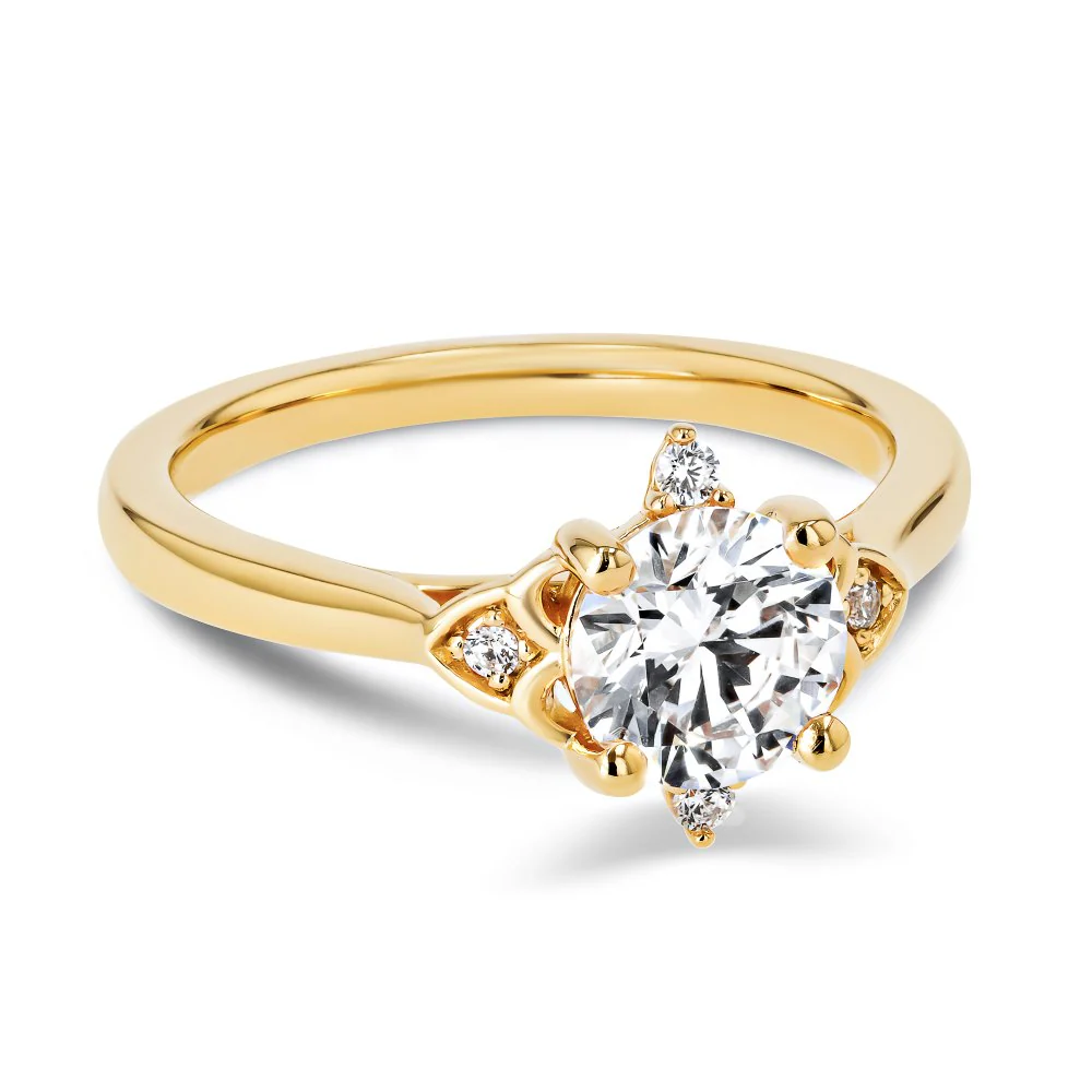 Leilani Round Lab Grown Diamond Lotus Side Stone Engagement Ring