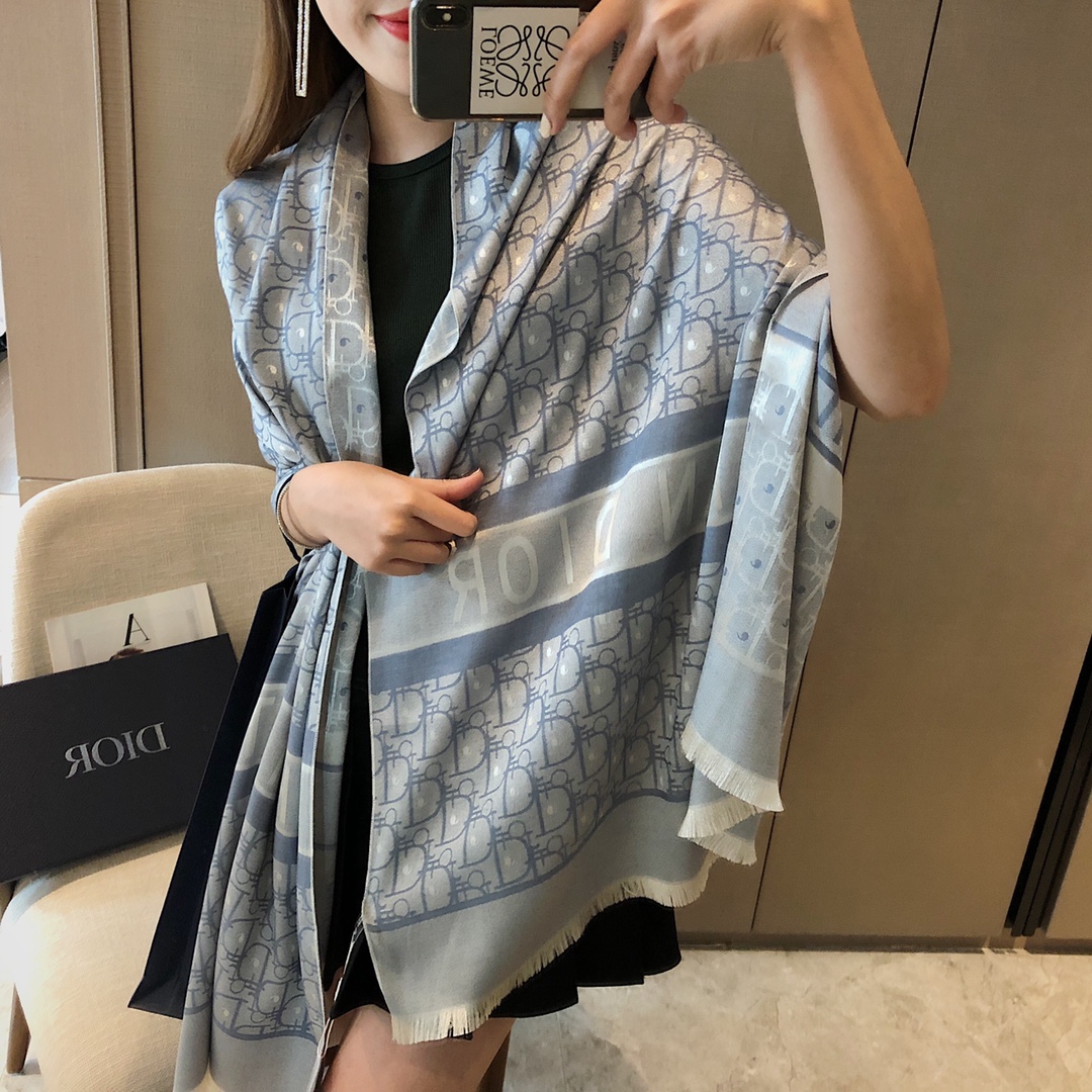 Dior Oblique Scarf Brown and Blue