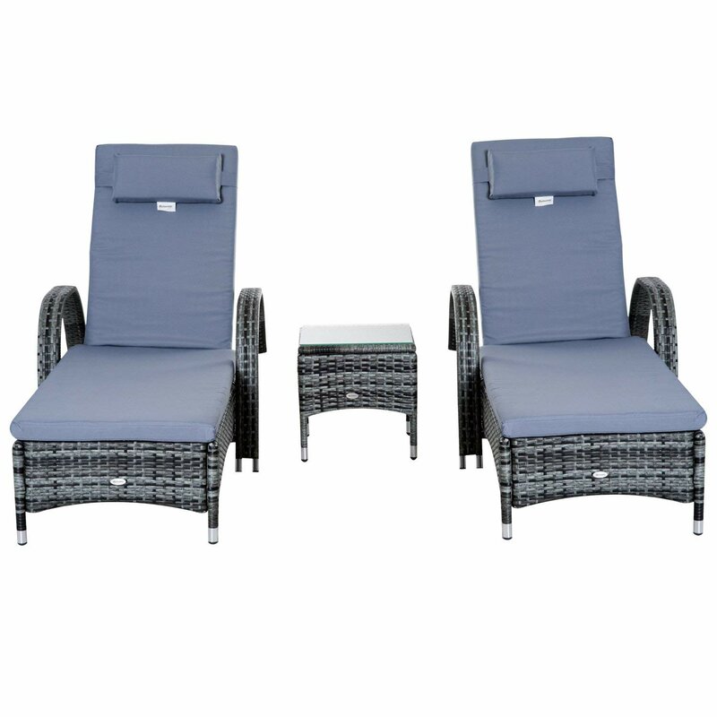 Patio Wicker Chaise Lounge Chair Set
