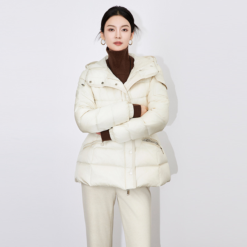 Womens Long Sleeve Hooded Short Down Jacket 90 White Duck down Lightweight Anti-Aging Coats