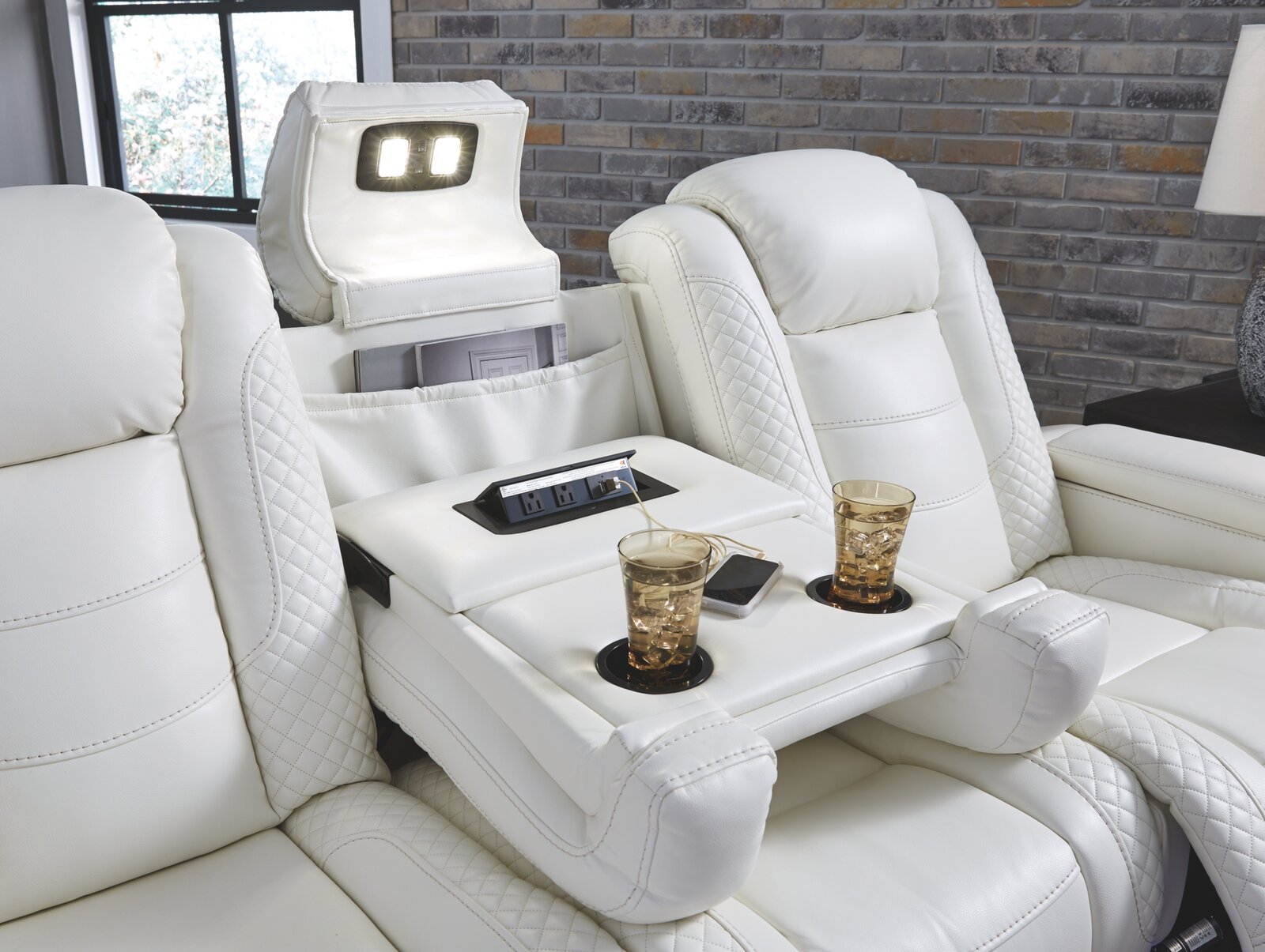 85.25'' Wide Home Theater Sofa with Cup Holder