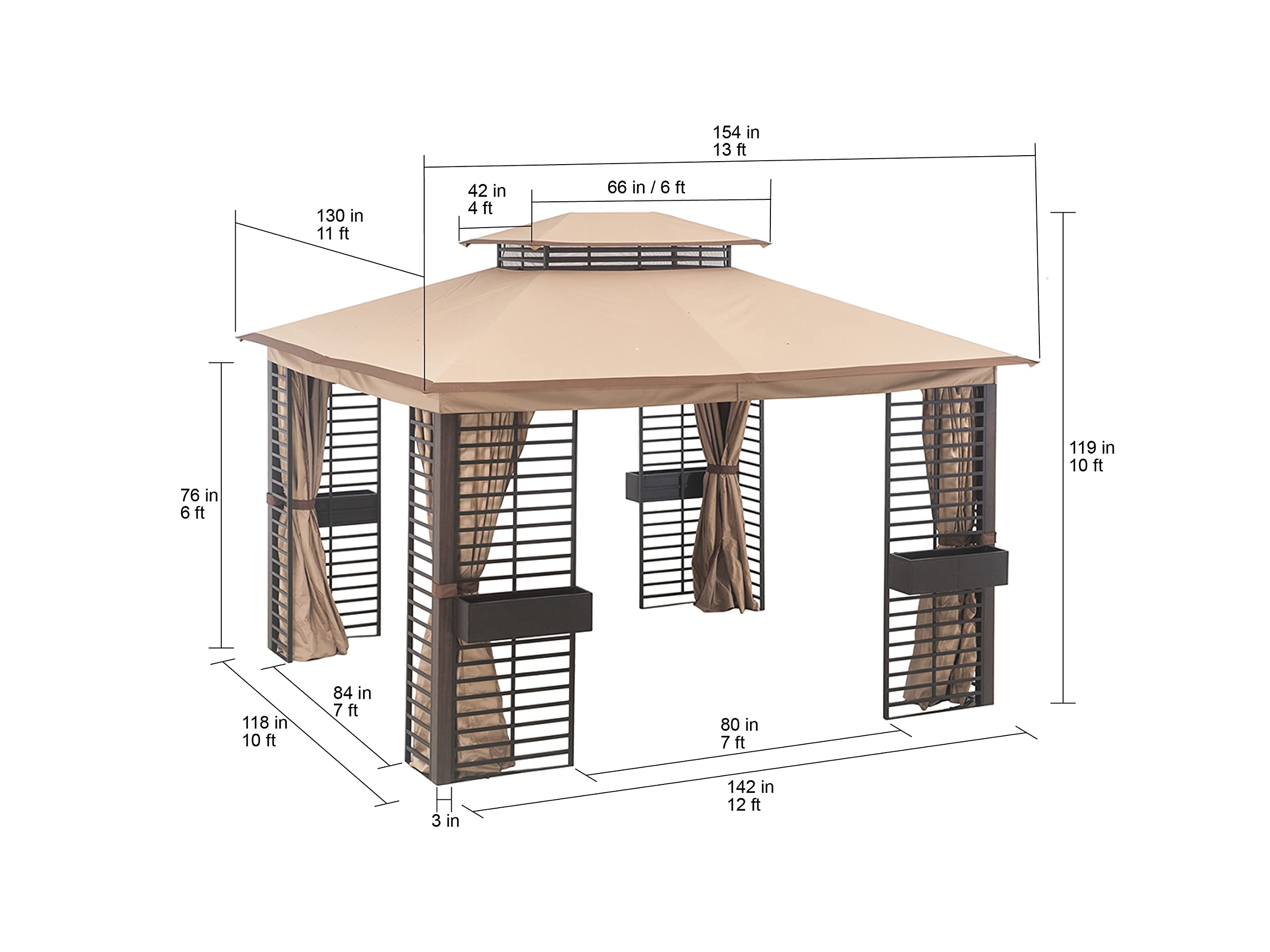 Outdoor Patio Steel 2-Tier Soft Top Gazebo with Netting &