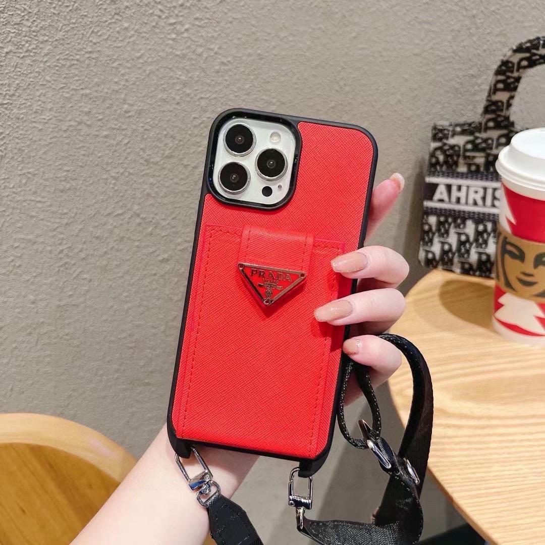 Prada Style Crossbody Wallet Phone Case with Mini Bag Lanyard
