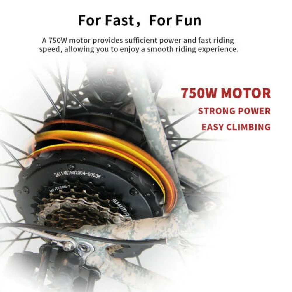 Aostirmotor 26in Fat Tire Electric Mountain Bike, 749W, Black