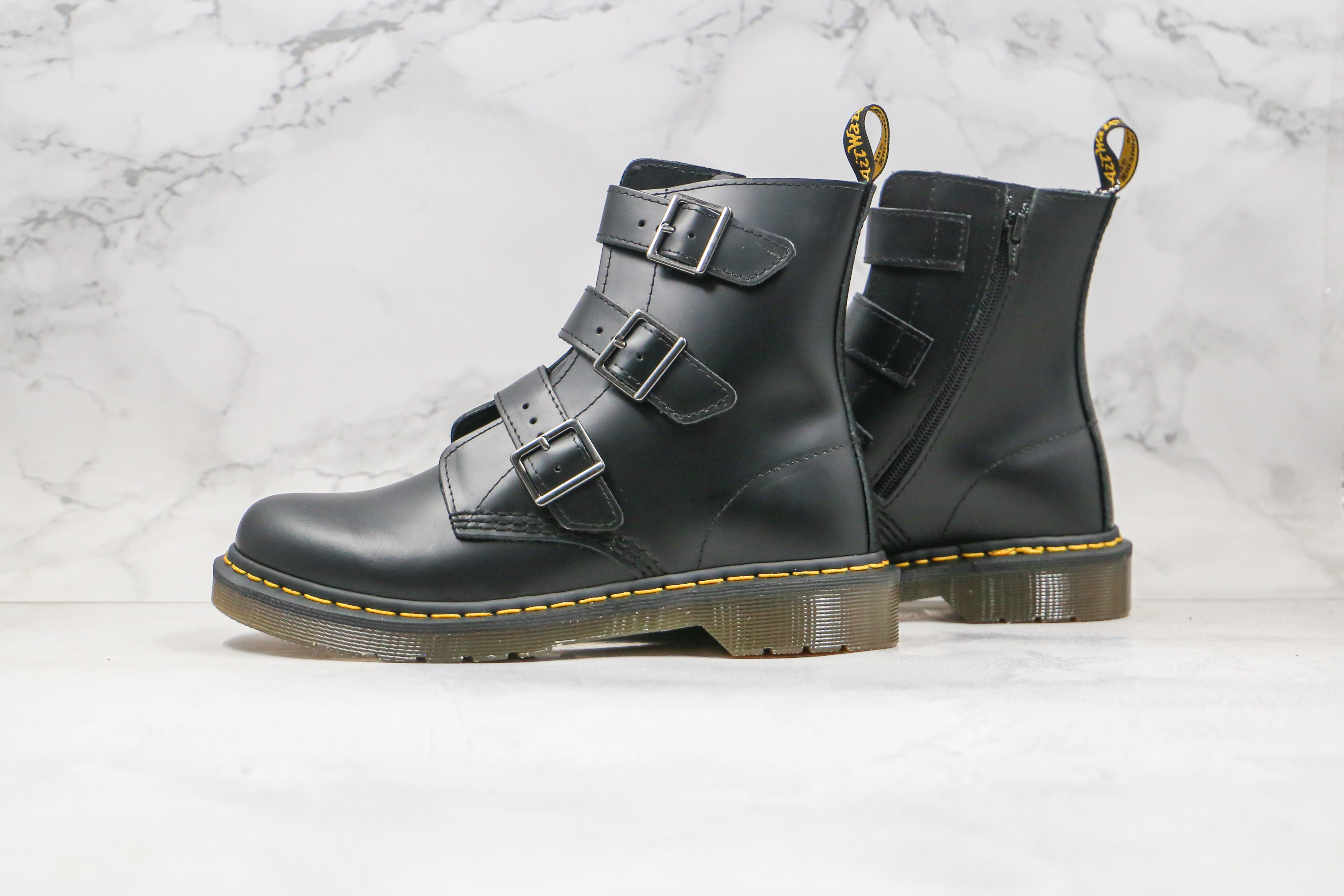 Dr. Martens 1460 Black Triple Buckle Zip 8-Eye Boots