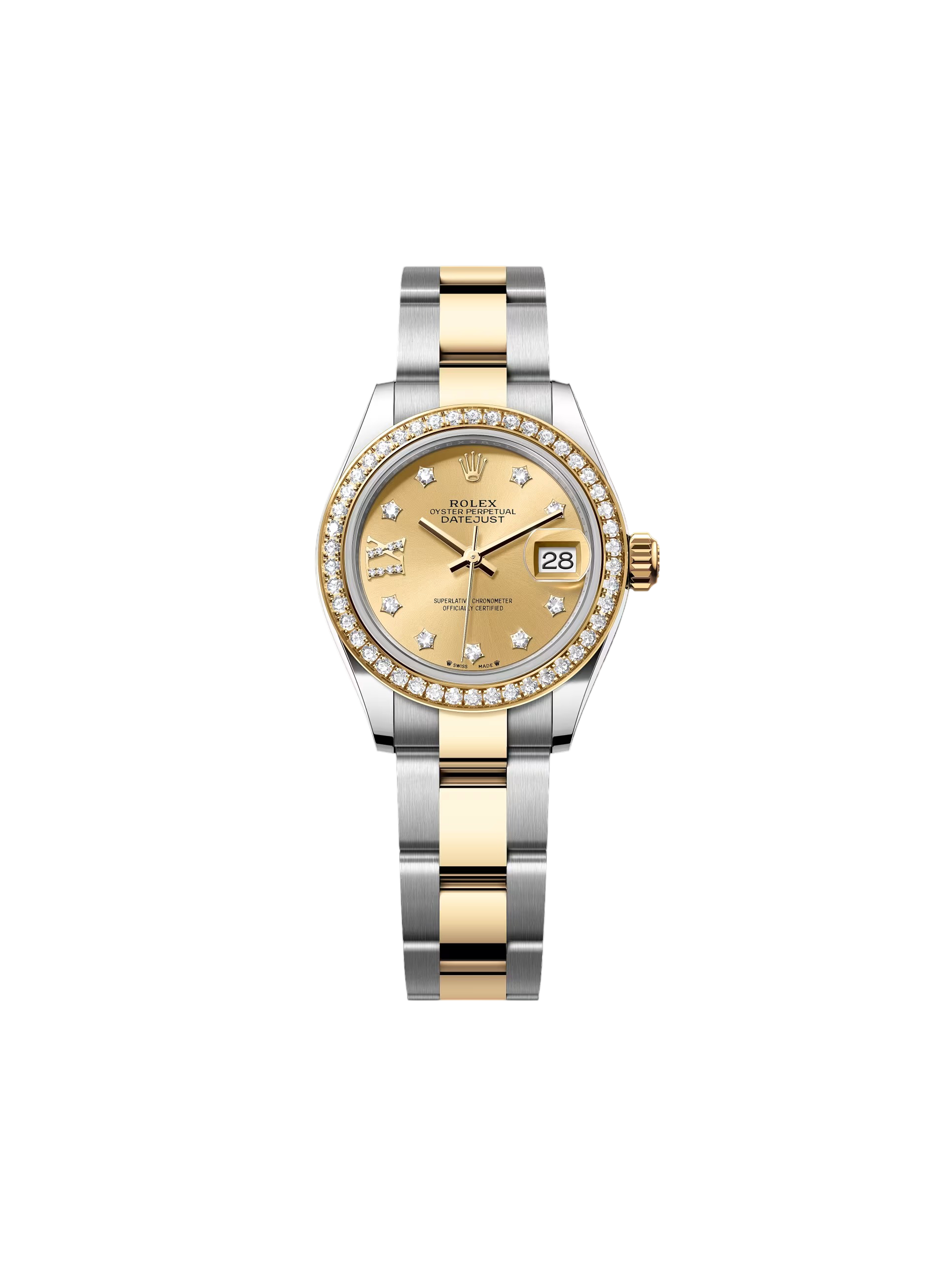 【Super Clone】RLX Lady-Datejust 28mm 279383RBR Champagne Diamond Dial Yellow Rolesor Oyster Bracelet