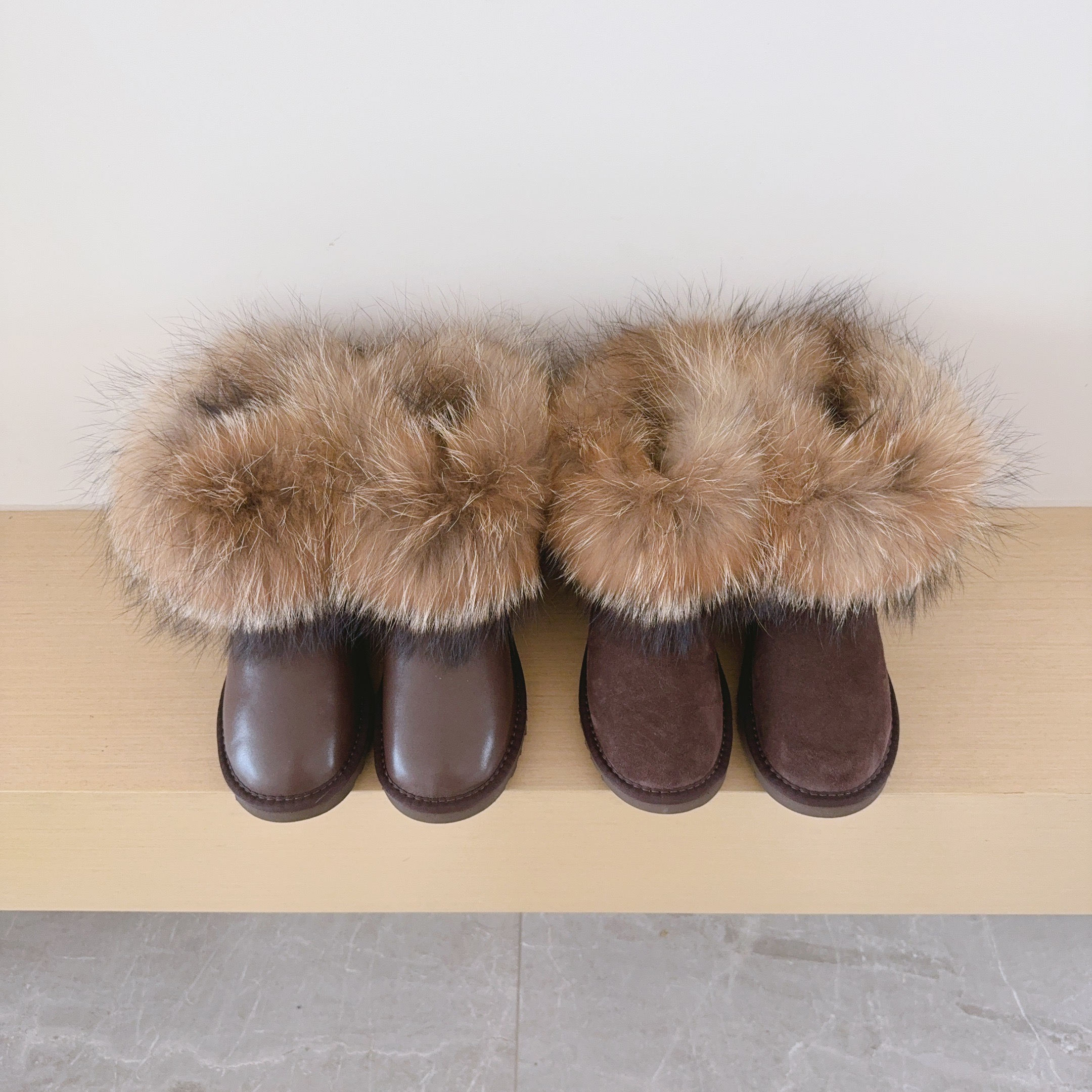 UGG Kids 5854 Genuine Fur Trim Low-Cut Boots