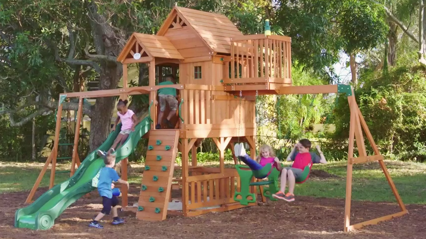 Skyfort II Playground Cedar Wood Swing Set with Playhouse Fort
