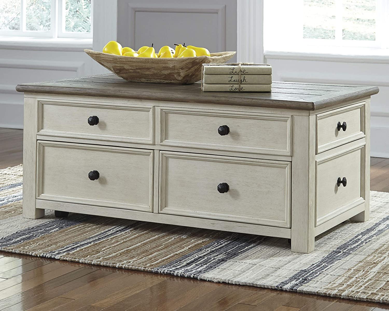 Rustic Rectangular Lift Top Coffee Table with 4 Storage Drawers