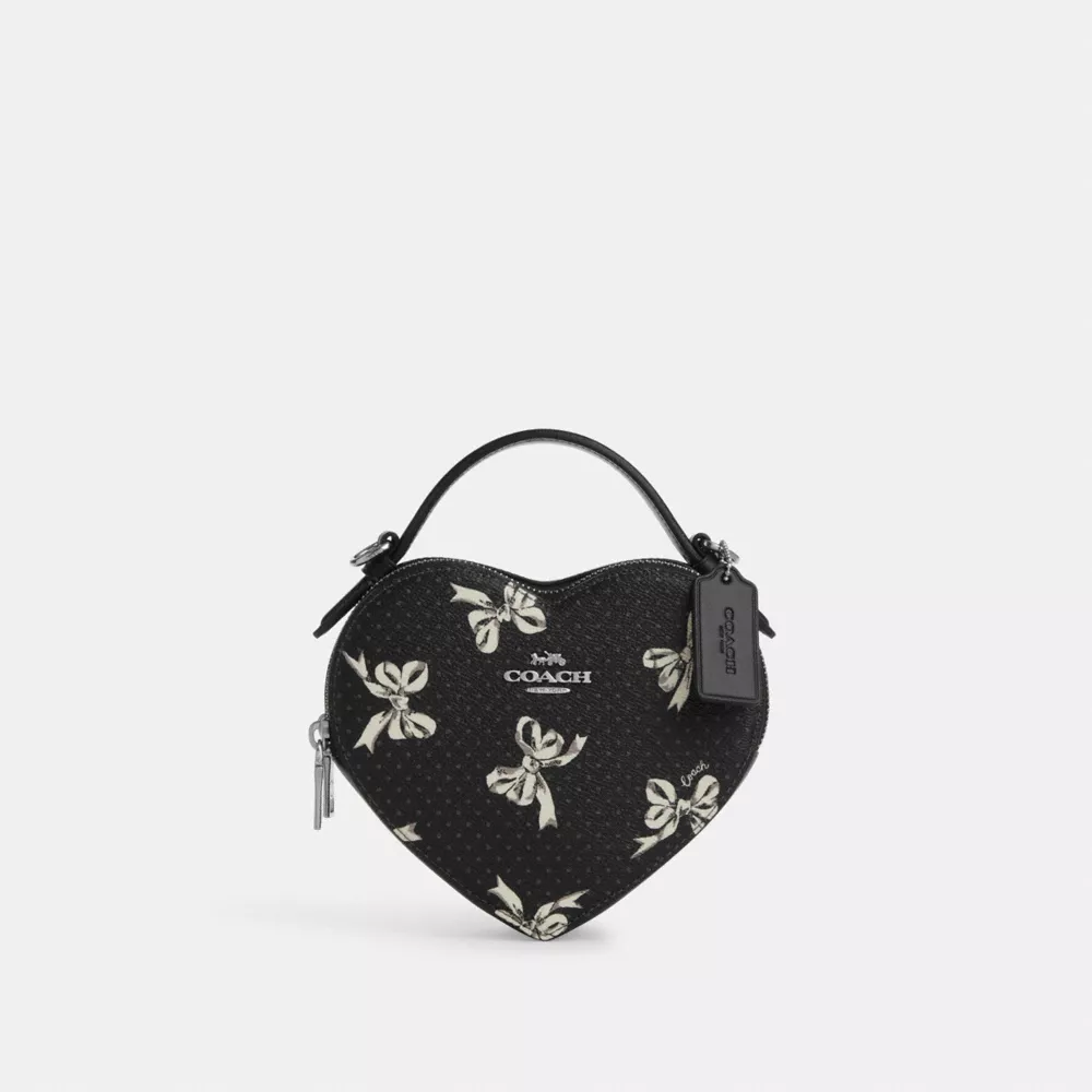 Heart Crossbody Bag With Bow Print