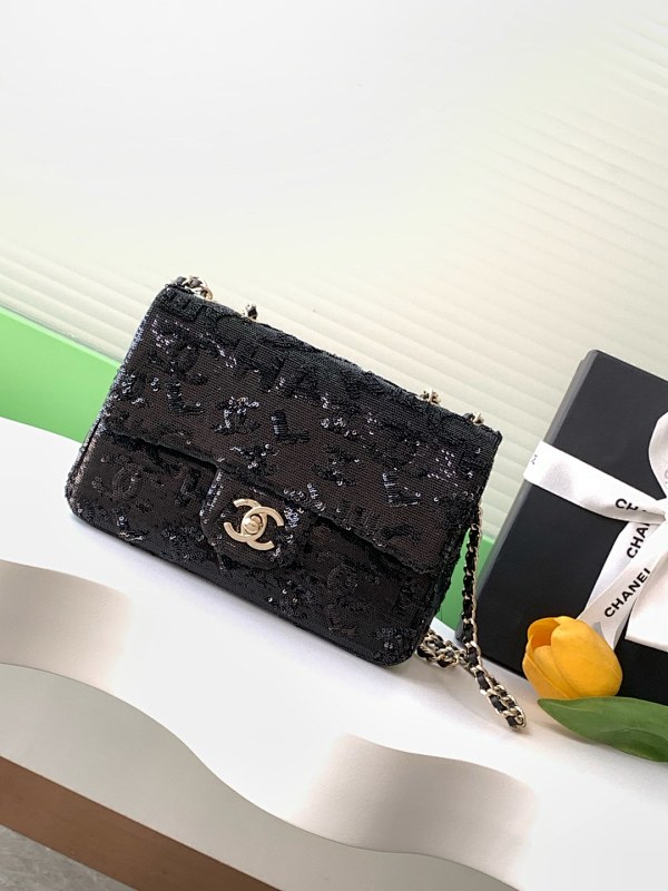 Chanel Sequin Flap Bag Black Floral