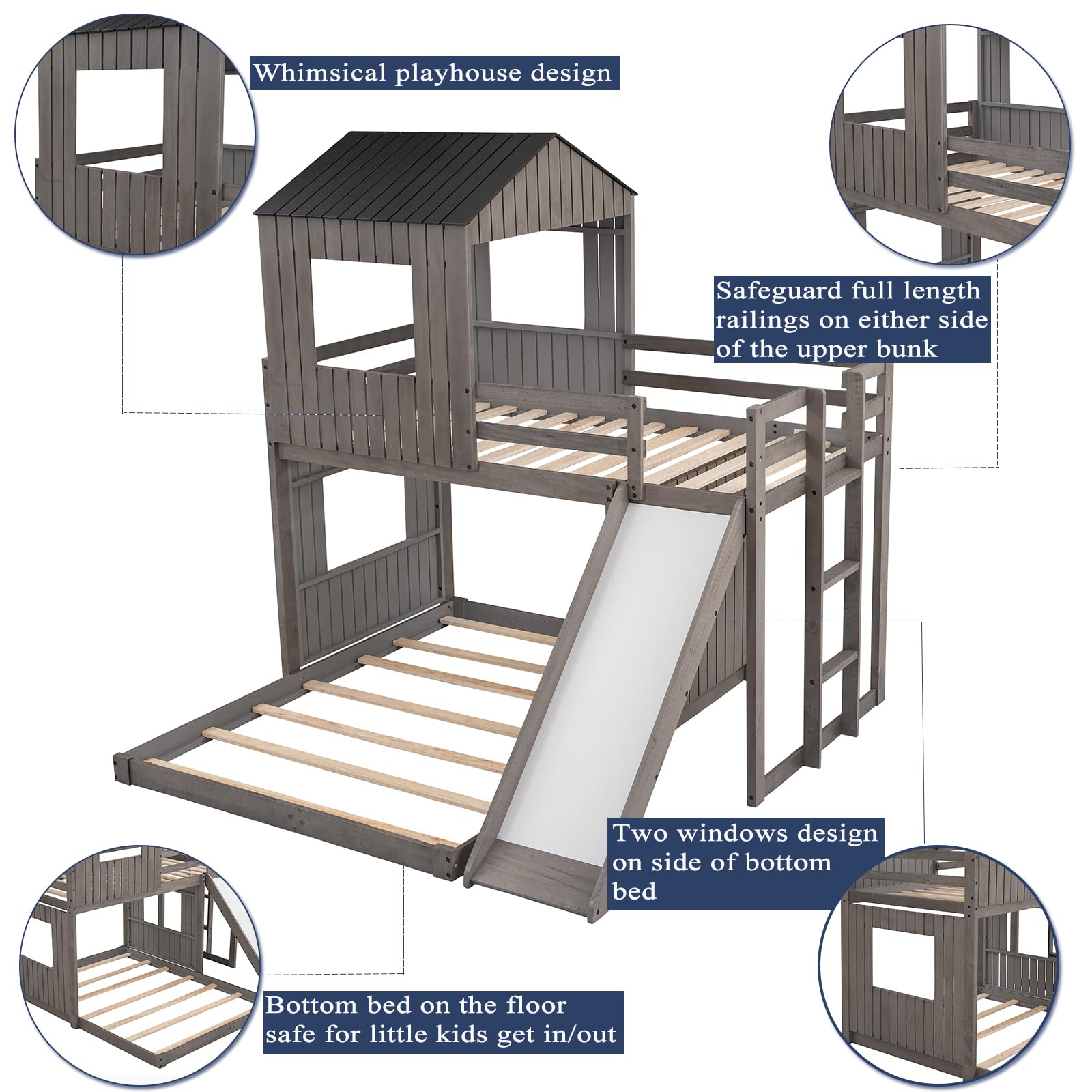 House Bed Bunk Beds with Slide