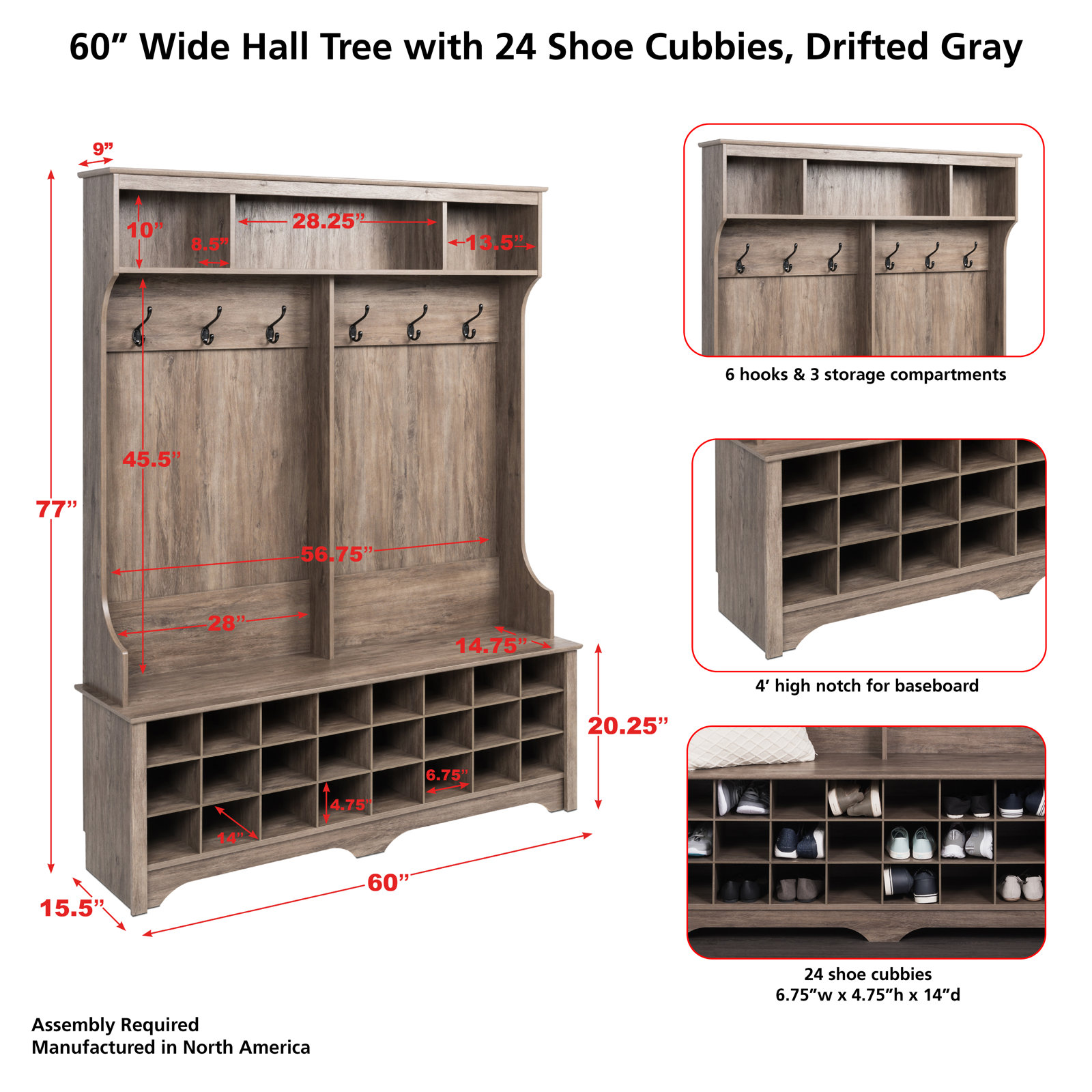 Gracie 60'' Wide Hall Tree with Bench