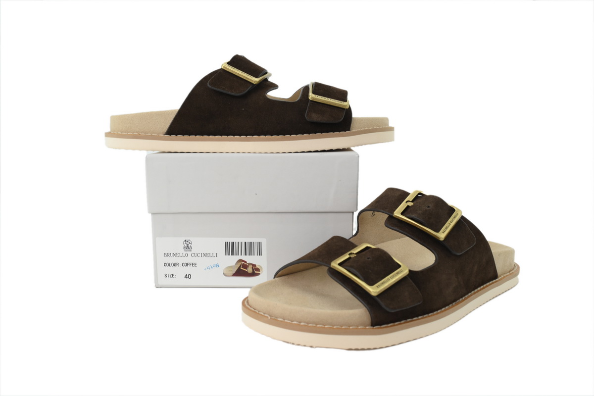 Brunello Cucinelli Suede Slide Sandals Coffee