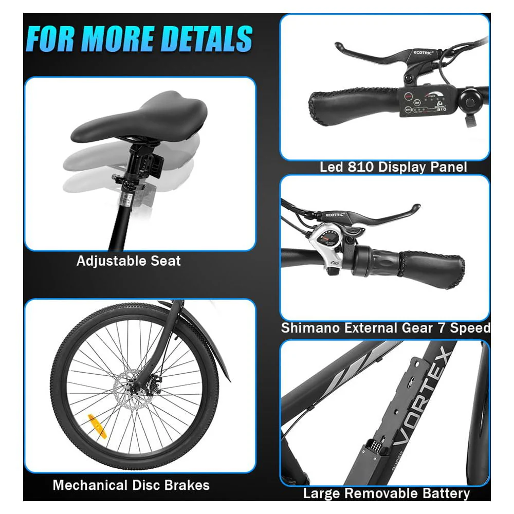 ECOTRIC 26in Electric City Bike, 350W, 36V, Black