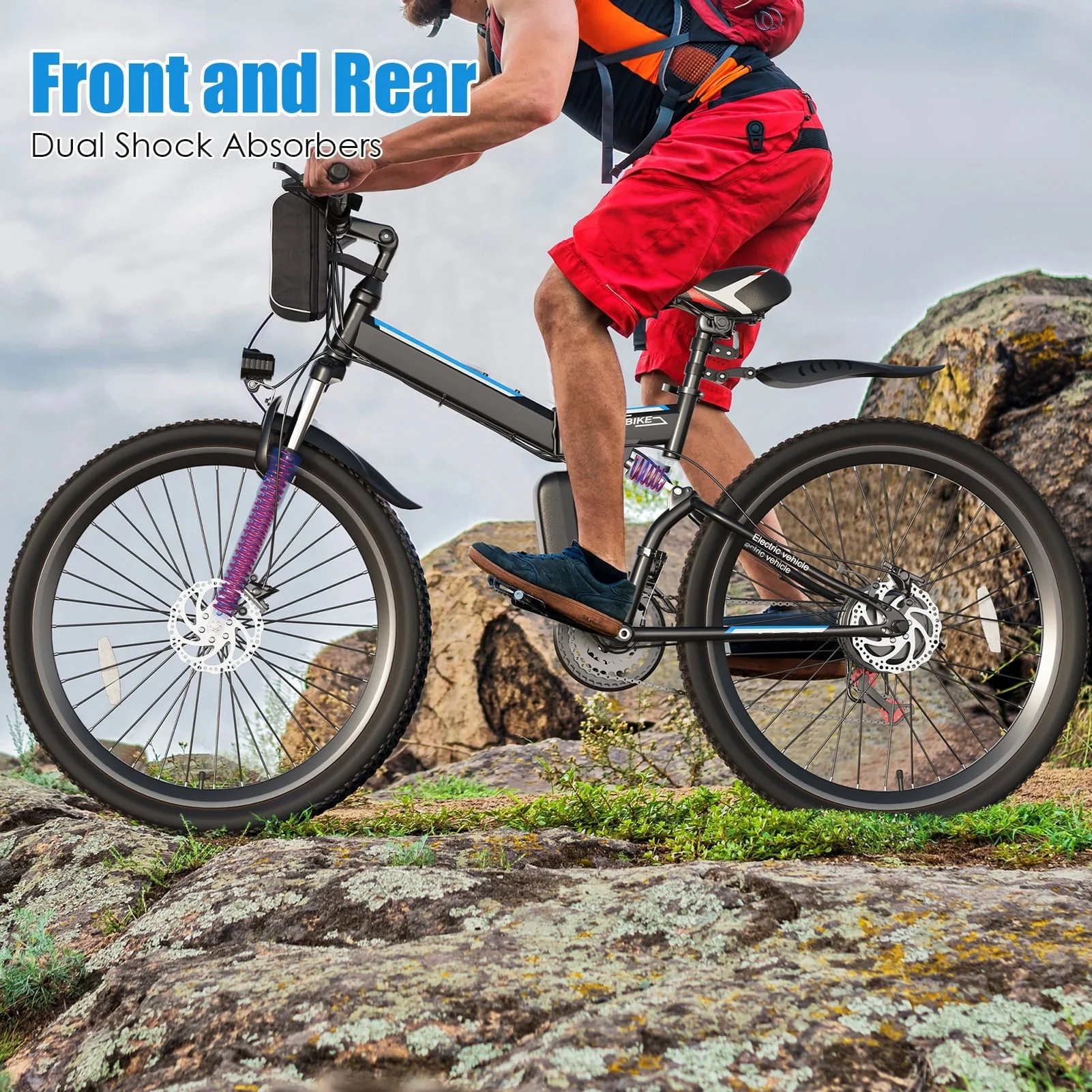 Elifine 26in Folding Electric Mountain Bike, 500W, 48V 7.8Ah